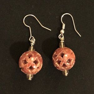 Carved stone sphere earrings